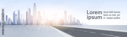 Road To City Skyscraper View Cityscape Background Skyline Silhouette with Copy Space Vector Illustration