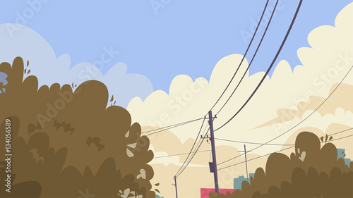 City Sky With Clouds Power Lines Banner