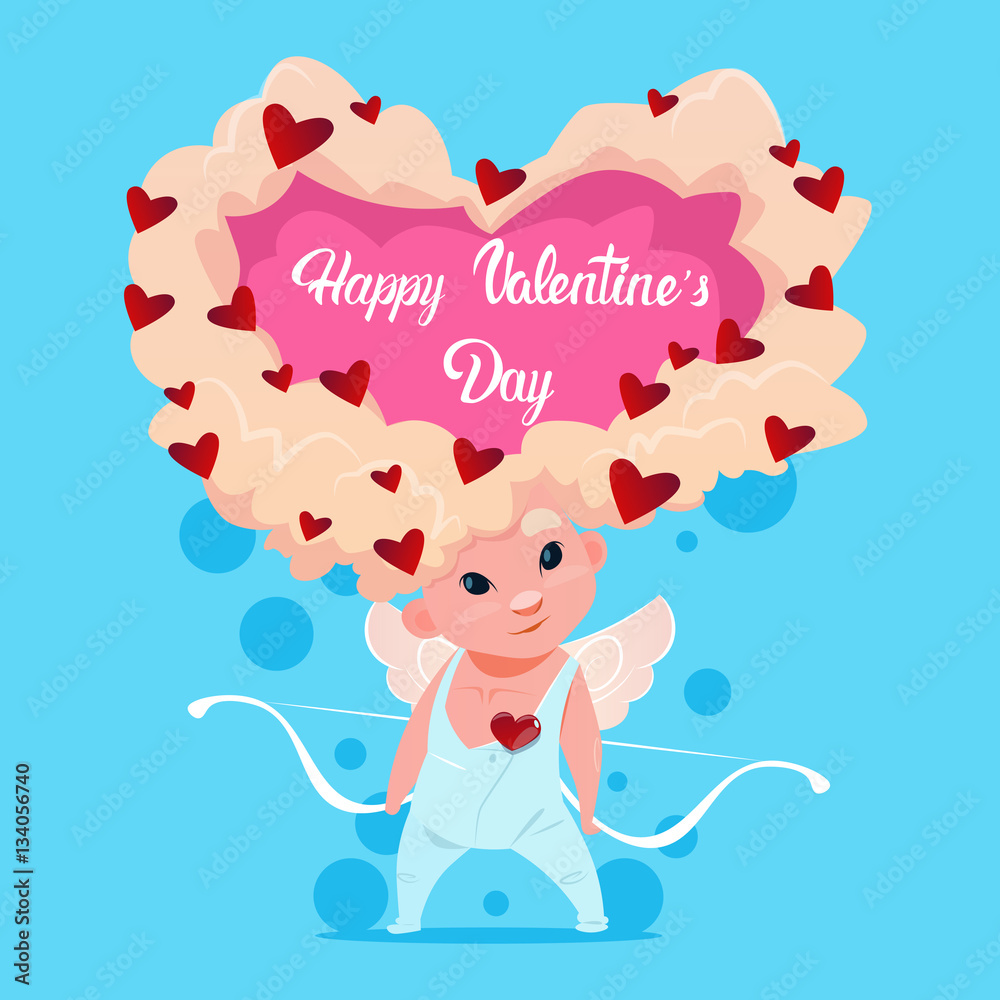 Valentine Day Gift Card Holiday Amour Love Cupid Heart Shape Flat Vector Illustration Valentine Day Gift Card Holiday Amour Love Cupid Heart Shape Flat Vector Illustration