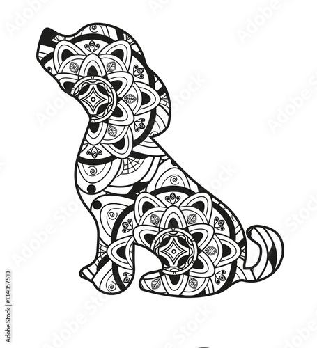 Vector illustration of a dog mandala for coloring book, cane mandala vettoriale da colorare
