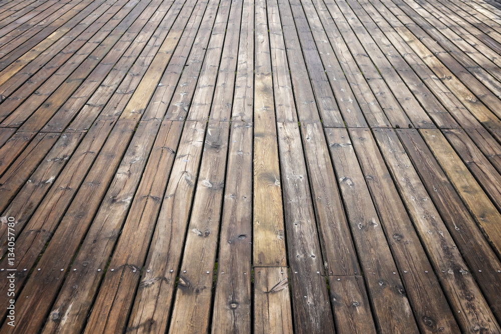 Old wooden brown background texture with perspective. Wooden planks that make up a large pier Old wooden brown background texture with perspective. Wooden planks that make up a large pier