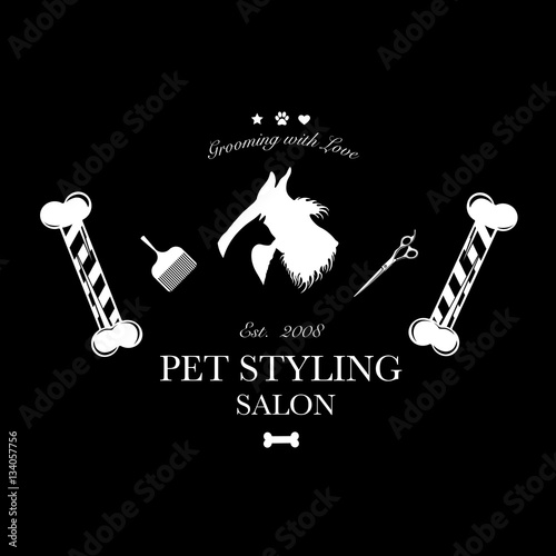 Logo for pet hair salon, styling and grooming shop, pet store for dogs and cats. Vector illustration