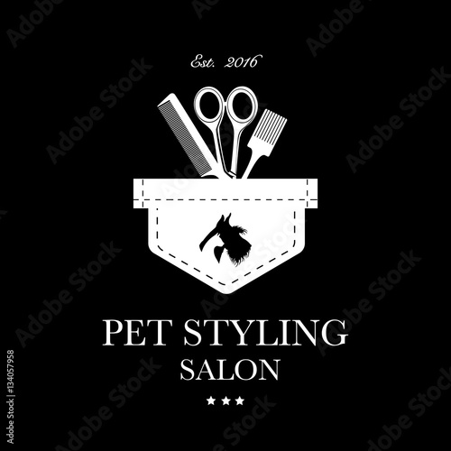 Logo for pet hair salon, styling and grooming shop, pet store for dogs and cats. Vector illustration