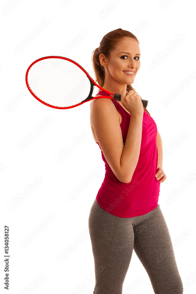 tennis - fit woman with racket isolated over white background tennis - fit woman with racket isolated over white background