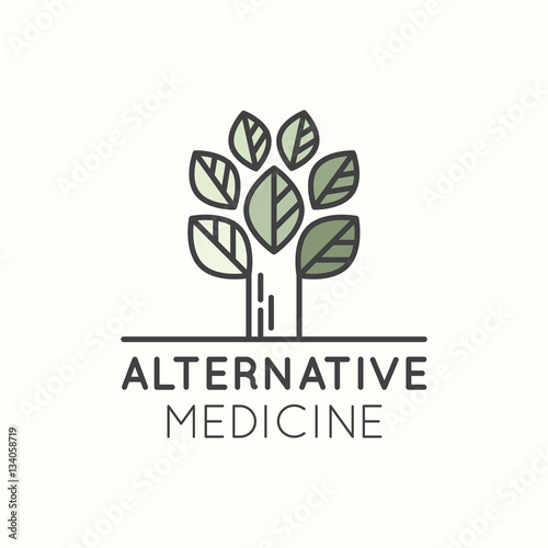 Vector Icon Style Logo Sign of  Alternative Medicine. IV Vitamin Therapy, Anti-Aging, Wellness, Ayurveda, Chinese Medicine. Holistic centre. Green Energy Tree