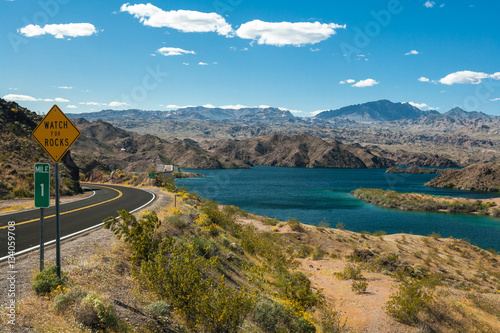 Road along Lake Mohave at Lake Mead National Recreation Area near Bullhead