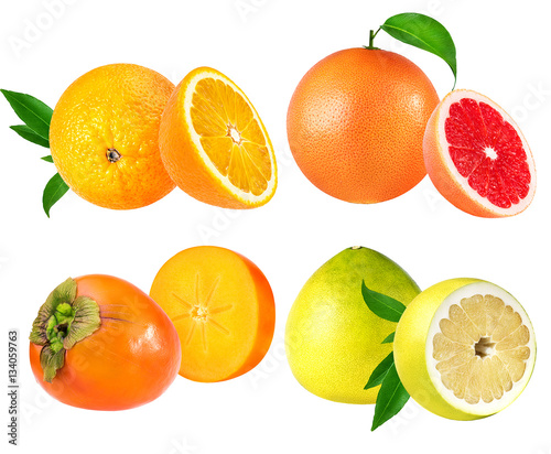   orange  grapefruit  persimmon  pomelo isolated on the white