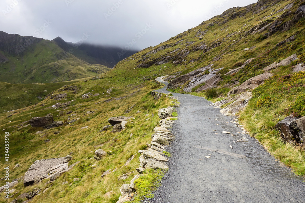 Path in Snowdoina National Park, North Wales, United Kingdom, selective focus