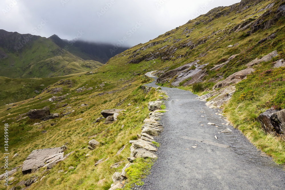 Path in Snowdoina National Park, North Wales, United Kingdom, selective focus Path in Snowdoina National Park, North Wales, United Kingdom, selective focus