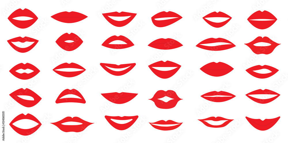 set of woman's lips. Different form of the lips. Different emotions. Vector illustration. set of woman's lips. Different form of the lips. Different emotions. Vector illustration.