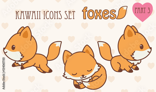 Kawaii foxes icons set. Part 3