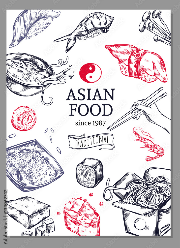 Asian Cuisine Sketch Poster