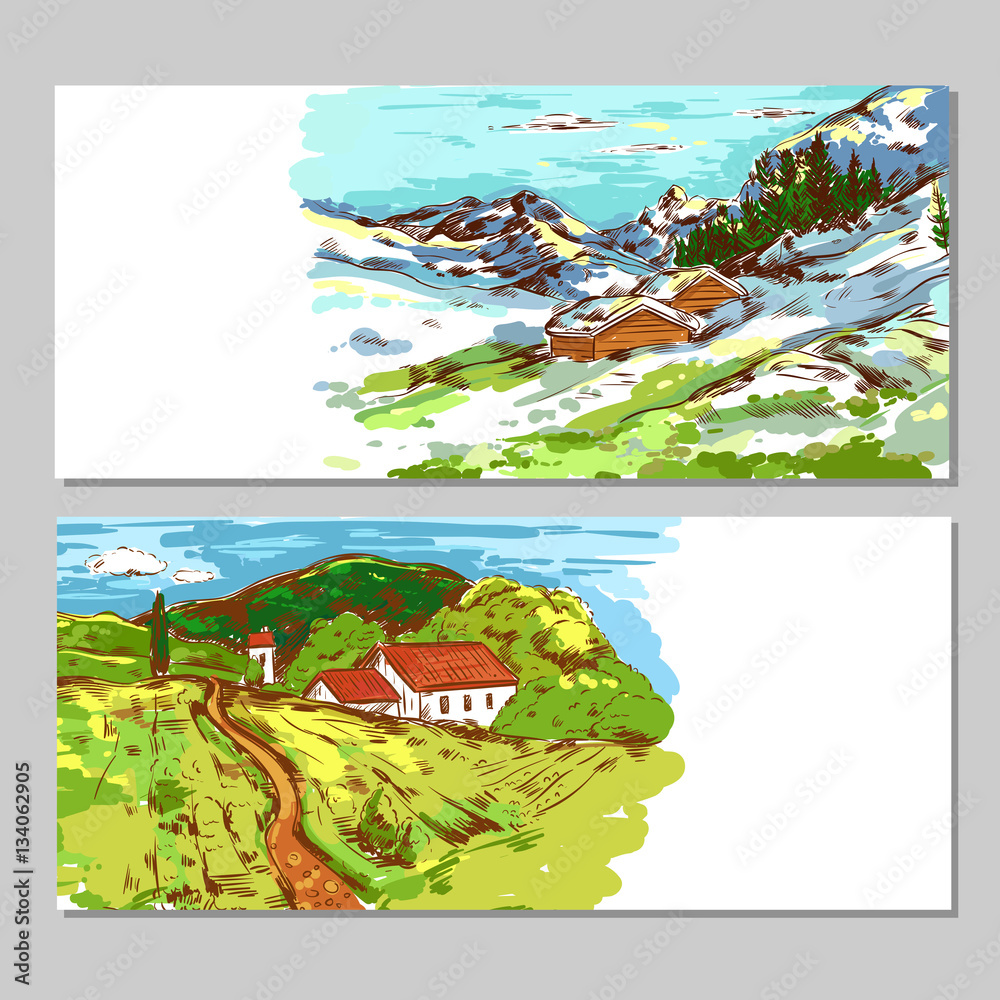 Sketch Colorful Countryside Landscapes 