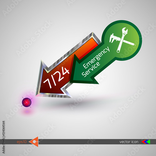 24/7 support. Emergency service. On white background. Badge icon vector illustration.