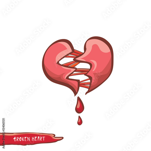 vector cartoon style red broken heart