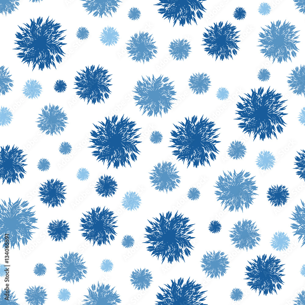 Vector Denim Blue Textured Dots Circles Seamless Pattern Background. Perfect for nursery, birthday, circus or winter themed designs.