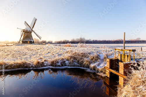 Fototapeta Naklejka Na Ścianę i Meble -  Windmill near Sande at cold winter morning
