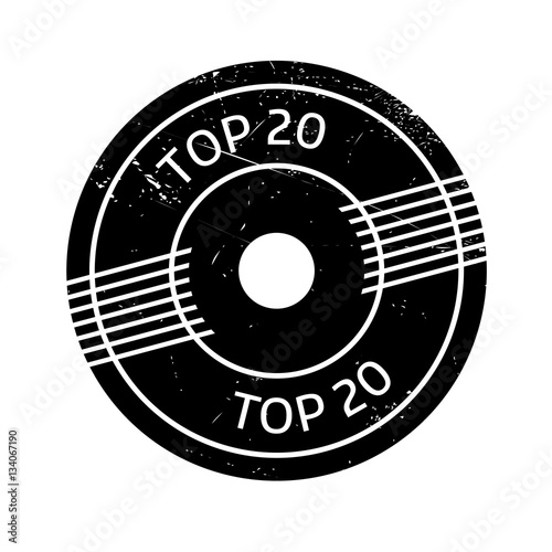 Top 20 rubber stamp. Grunge design with dust scratches. Effects can be easily removed for a clean, crisp look. Color is easily changed.