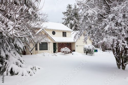 Wallpaper Mural Residential home.  Average american two story residential home covered with snow during winter storm. Torontodigital.ca