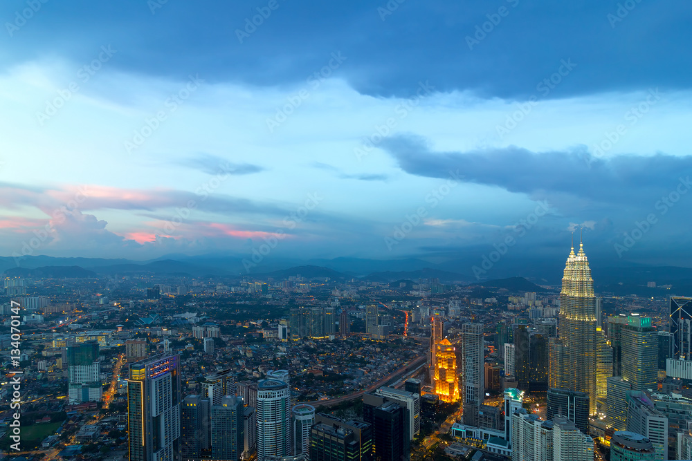Kuala Lumpur City During Twilight Aerial View