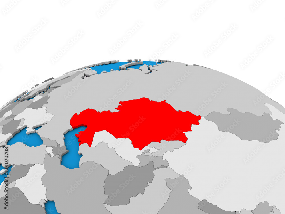 Kazakhstan on globe in red
