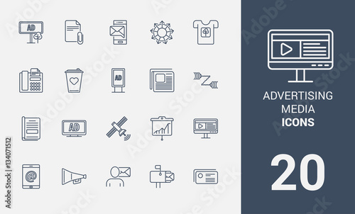 advertising media line icons set