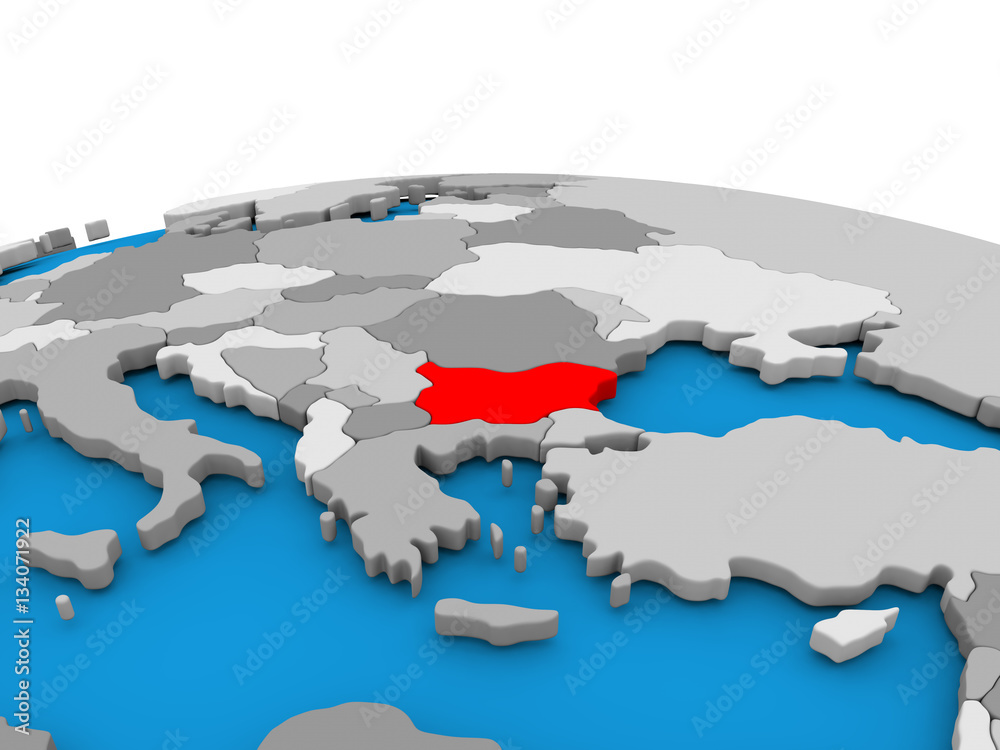 Bulgaria on globe in red