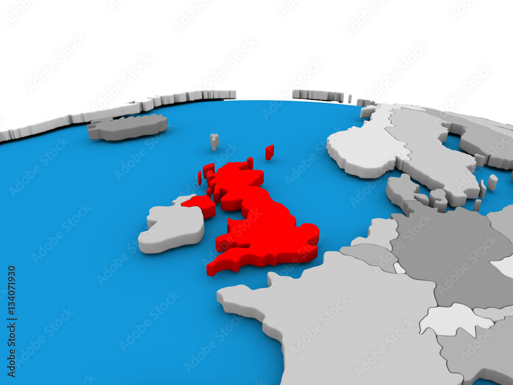United Kingdom on globe in red