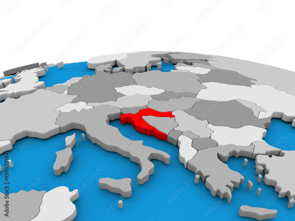 Croatia on globe in red