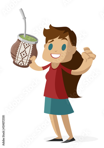 cute girl drinking yerba mate hot tea infusion beverage