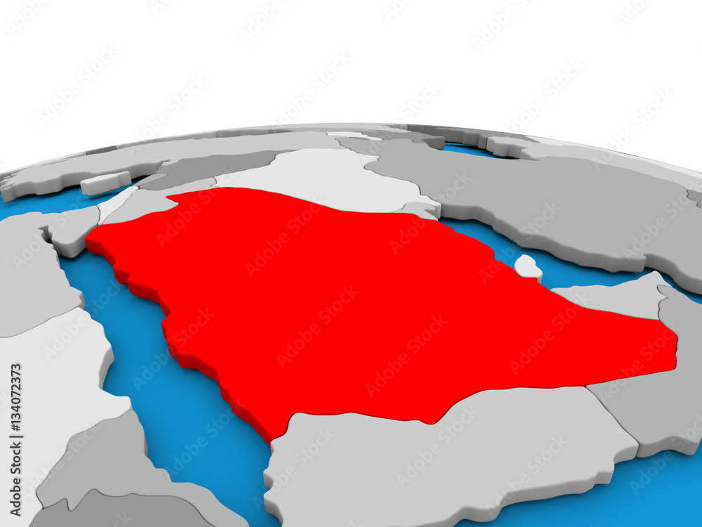 Fototapeta premium Saudi Arabia on globe in red