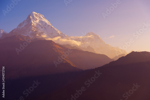 View of Annapurna at Sunrise from Poon Hill  Nepal.