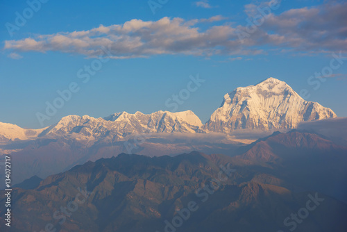 View of Mt. Dhaulagiri (8,172m.) at Sunrise from Poon Hill, Nepal. © devilkae
