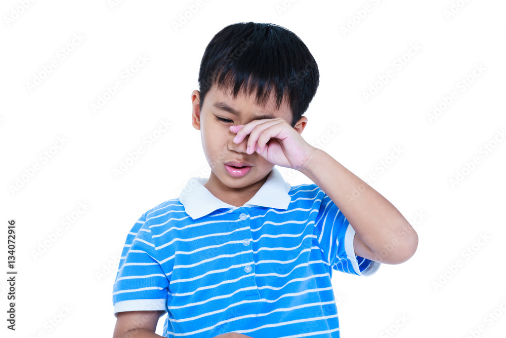 Closeup of asian child sadden and crying, isolated on white background. Closeup of asian child sadden and crying, isolated on white background.