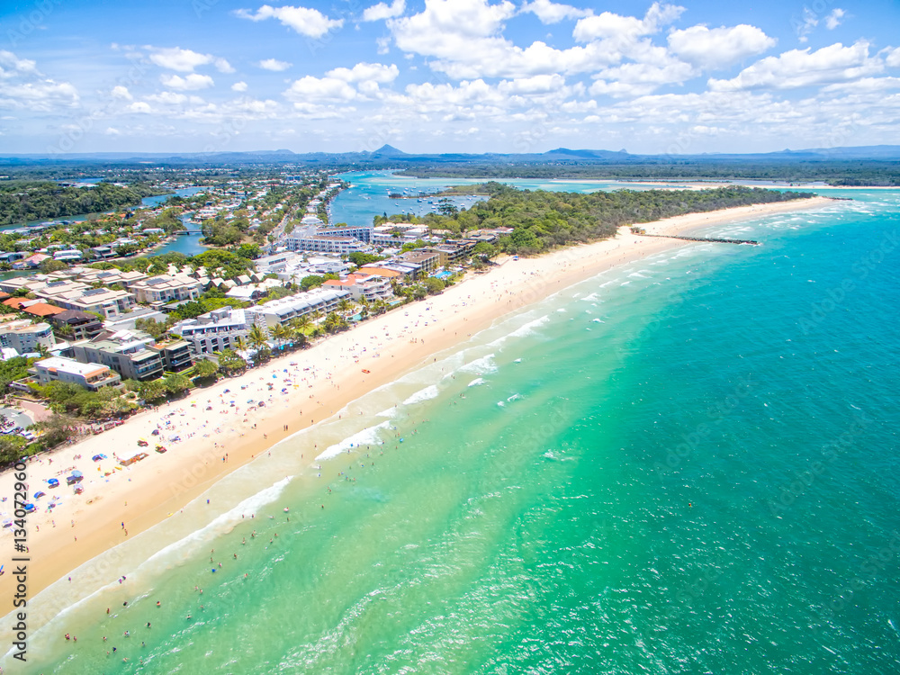 An aerial view of Noosa National Park on Queensland's Sunshine Coast in Australia - obrazy, fototapety, plakaty 