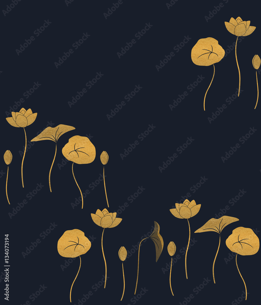和風背景 金色の蓮 紺地 Stock イラスト Adobe Stock