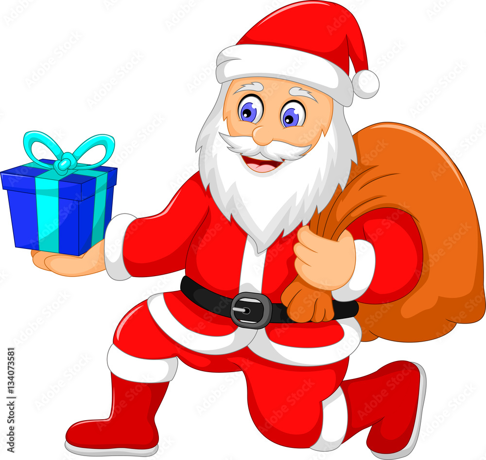 cute santa claus cartoon holding a gift Stock Vector | Adobe Stock