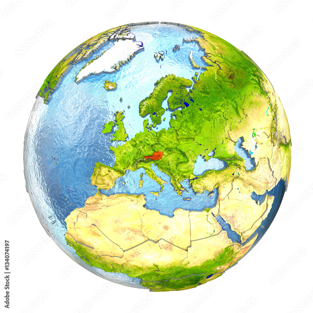Austria in red on full Earth