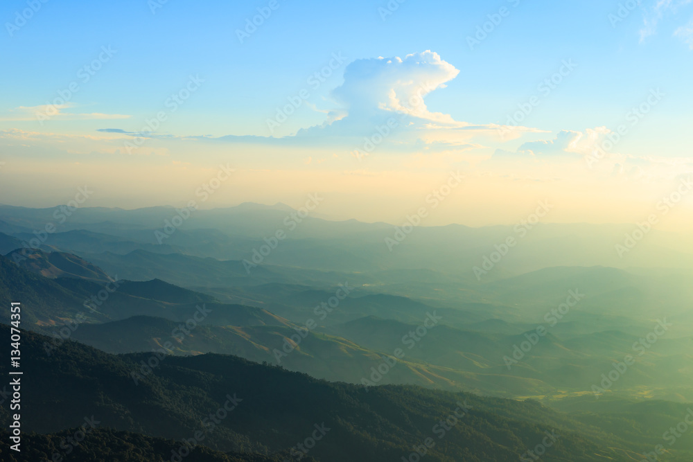 Scenery and bright sky with cloud over high mountain in north of