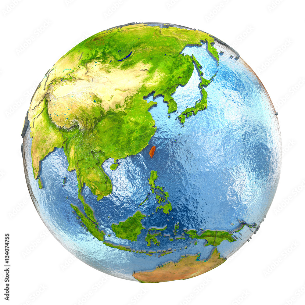 Fototapeta premium Taiwan in red on full Earth