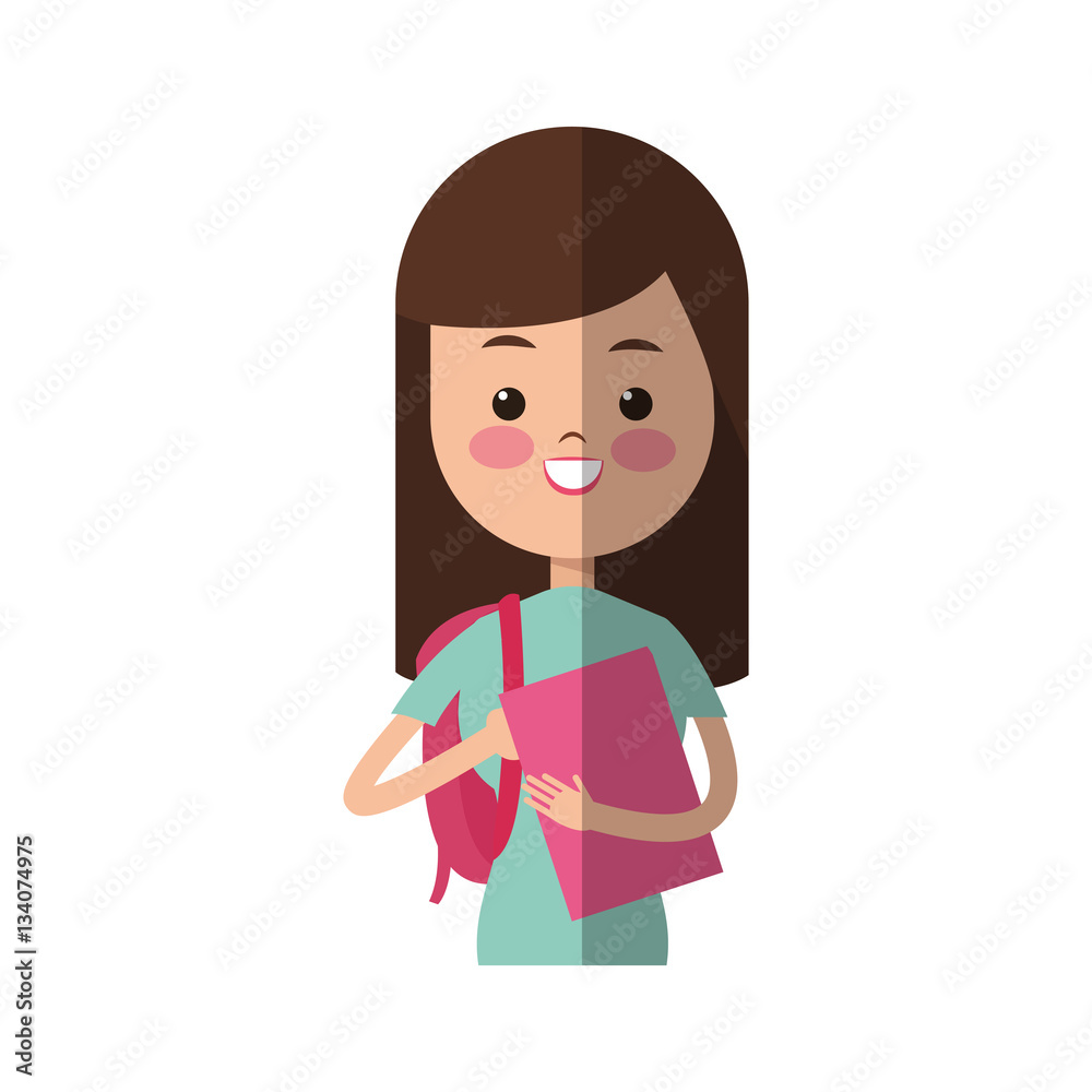 happy young woman cartoon icon over white background. colorful design. vector illustration