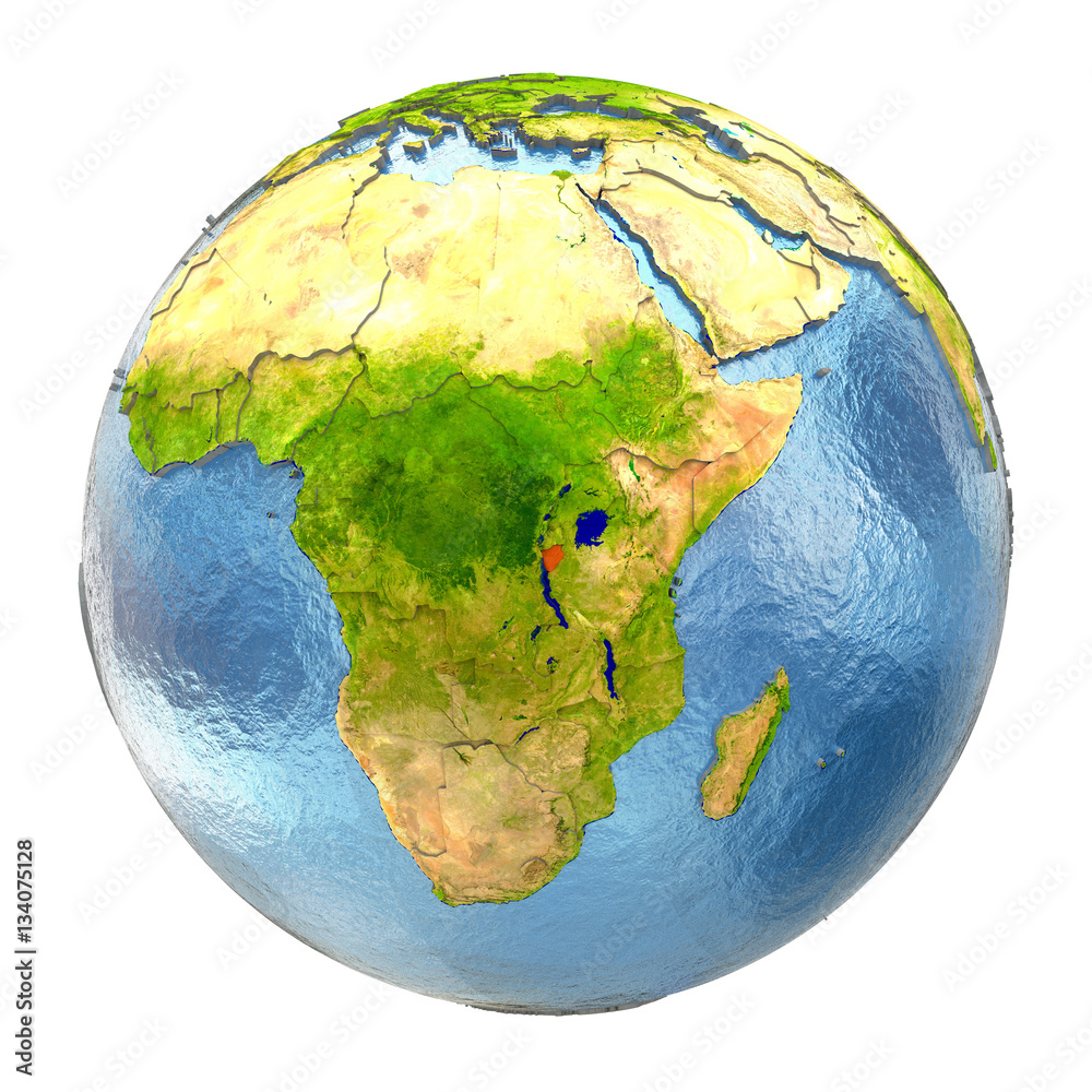 Burundi in red on full Earth
