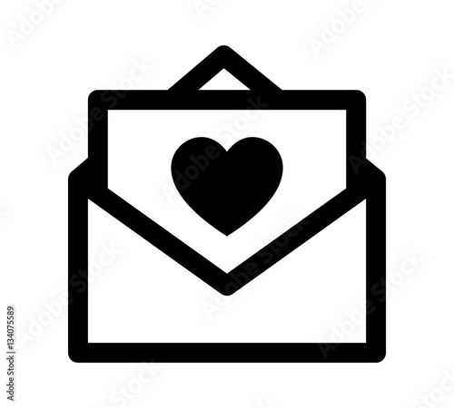 Love letter, note or message with heart vector line art icon for apps and websites