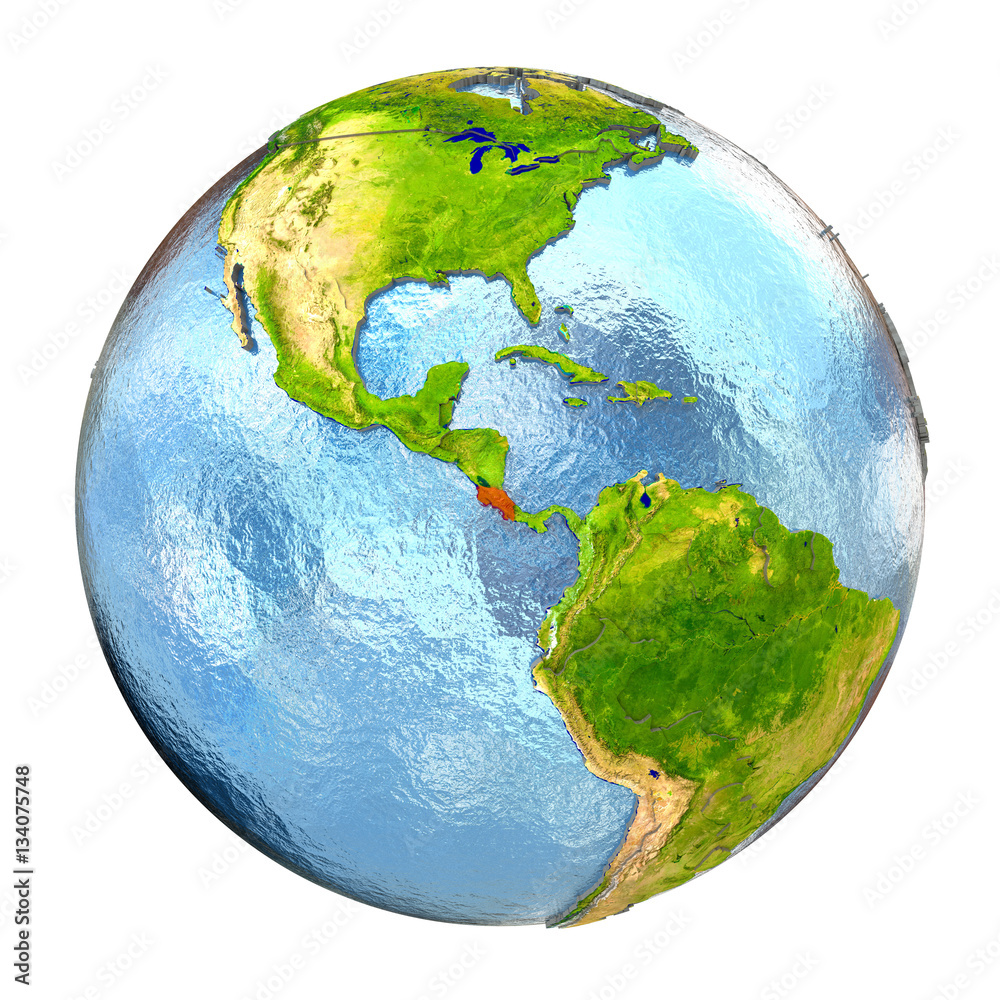 Costa Rica in red on full Earth Costa Rica in red on full Earth