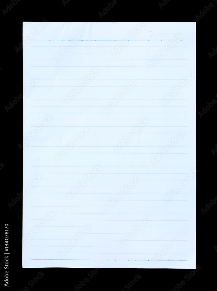 Blue Lined Paper isolated on black background Blue Lined Paper isolated on black background