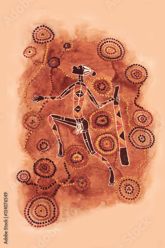 Australian man with didgeridoo abstract watercolor