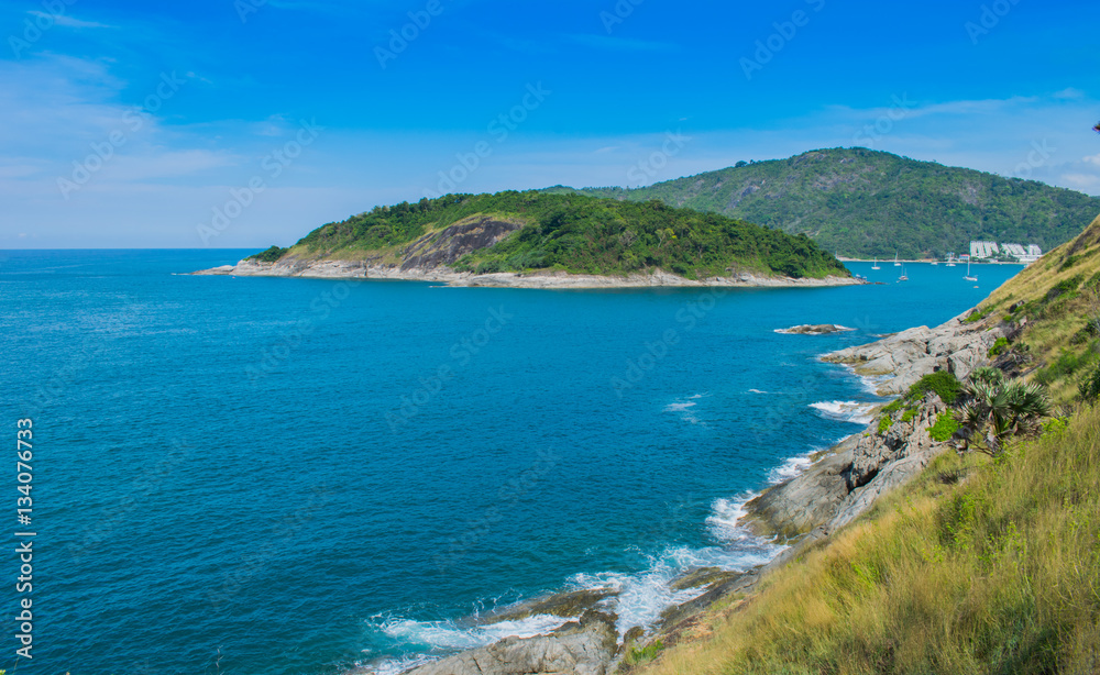 view of seascapes prothep cape viewpoint at phuket, thailand	