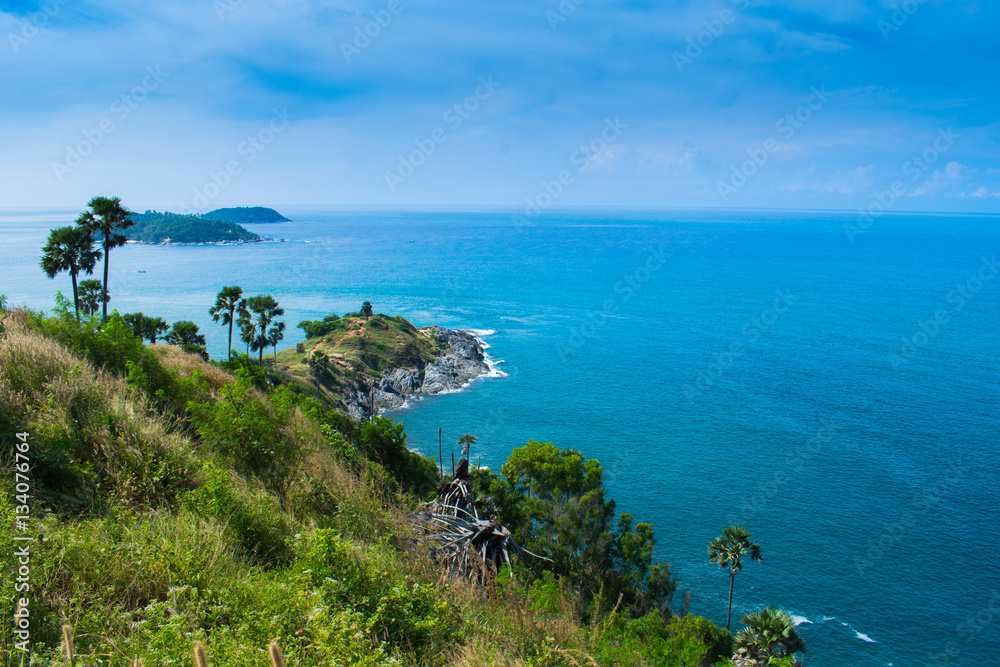 view of seascapes prothep cape viewpoint at phuket, thailand