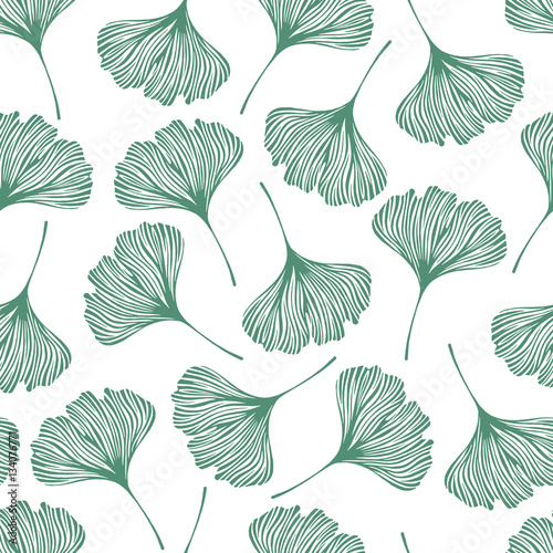 Floral seamless pattern with ginkgo leaves. Vector illustration.