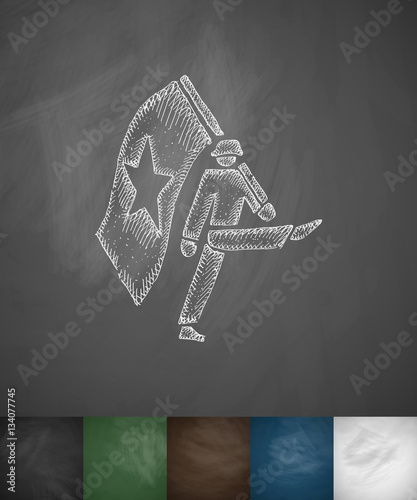 Marching with flag icon. Hand drawn vector illustration